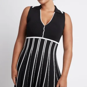 Sale Aje ATHLETICA Sleeveless Pleated Knit Mini Dress 801 Black/White