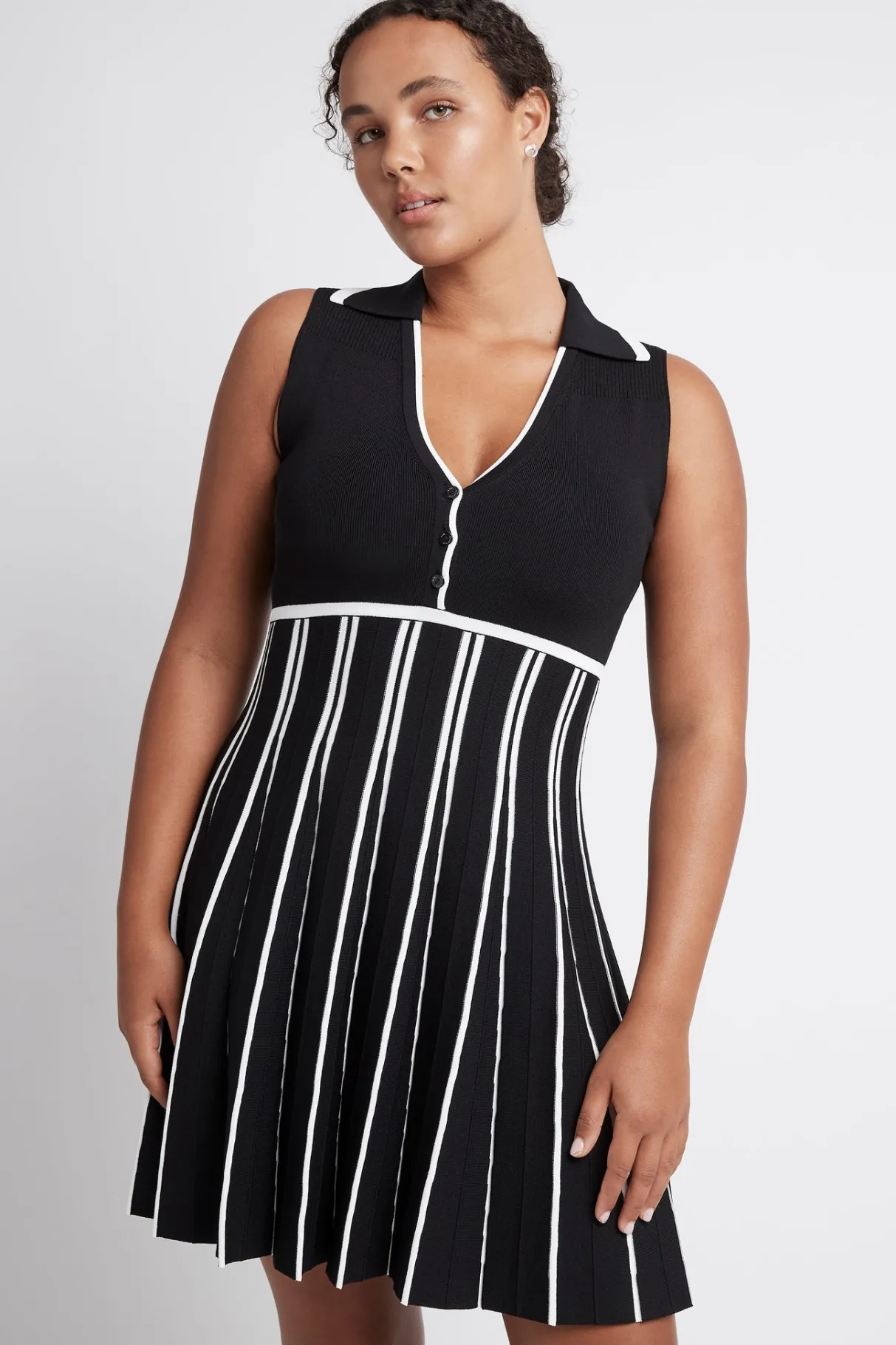 sleeveless_pleated_knit_mini_dress__7.webp Sale Aje ATHLETICA Sleeveless Pleated Knit Mini Dress 801 Black/White