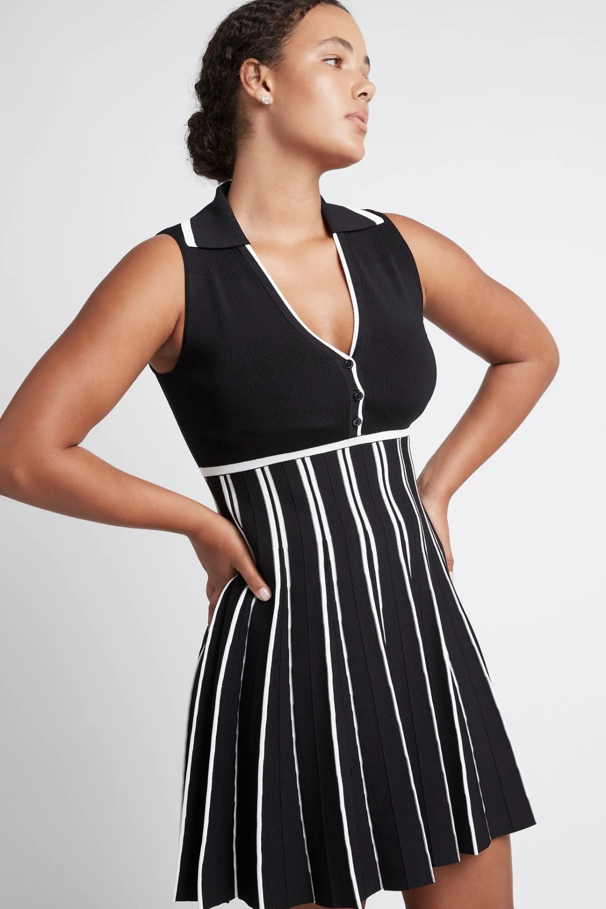 sleeveless_pleated_knit_mini_dress__8.webp Sale Aje ATHLETICA Sleeveless Pleated Knit Mini Dress 801 Black/White