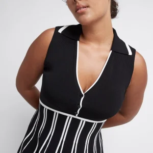 Sale Aje ATHLETICA Sleeveless Pleated Knit Mini Dress 801 Black/White