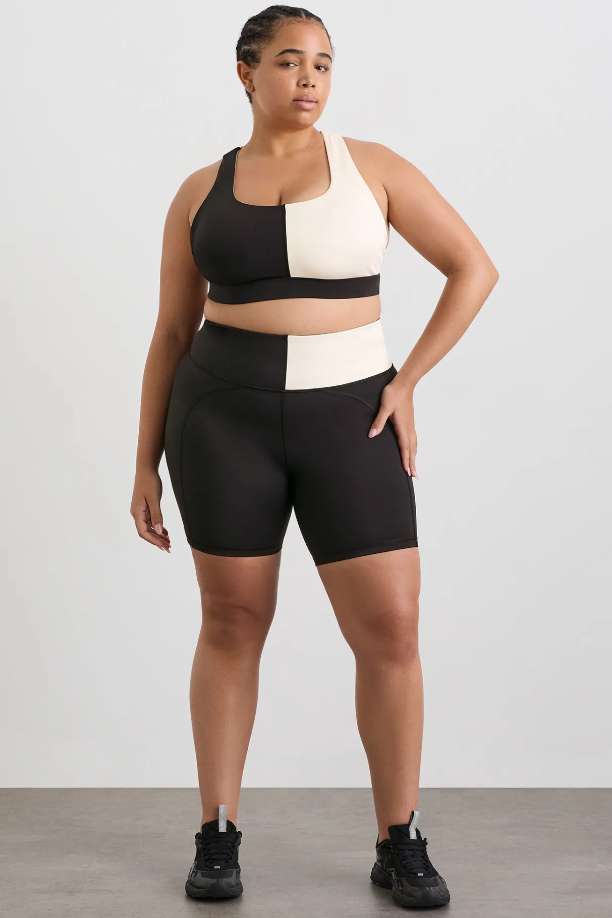 spliced_bike_short__11.webp Discount Aje ATHLETICA Spliced Bike Short 633 Black Limestone Beige