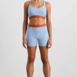 Hot Aje ATHLETICA Split Strap Logo Bra 366 Steel Blue Copper Orange
