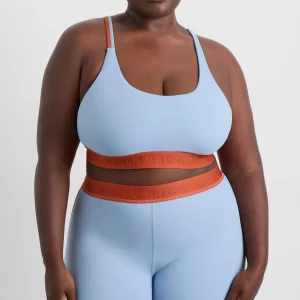 Hot Aje ATHLETICA Split Strap Logo Bra 366 Steel Blue Copper Orange