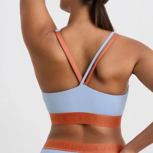 Hot Aje ATHLETICA Split Strap Logo Bra 366 Steel Blue Copper Orange