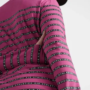 New Aje ATHLETICA Stripe Logo Long Sleeve T-Shirt 127 Berry Stripe