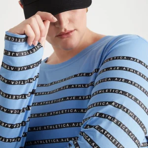 Best Sale Aje ATHLETICA Stripe Logo Long Sleeve T-Shirt 127 Cerulean Blue/Stripe