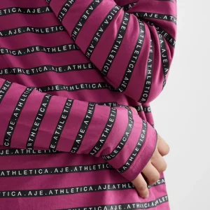 New Aje ATHLETICA Stripe Logo Long Sleeve T-Shirt 127 Berry Stripe