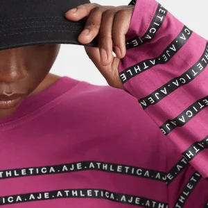 New Aje ATHLETICA Stripe Logo Long Sleeve T-Shirt 127 Berry Stripe