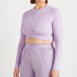 Fashion Aje ATHLETICA Twist Front Long Sleeve Crop Top 328 Lavender/White