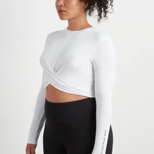 Cheap Aje ATHLETICA Twist Front Long Sleeve Crop Top 328 White/Black