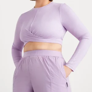 Fashion Aje ATHLETICA Twist Front Long Sleeve Crop Top 328 Lavender/White