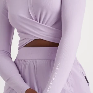 Fashion Aje ATHLETICA Twist Front Long Sleeve Crop Top 328 Lavender/White