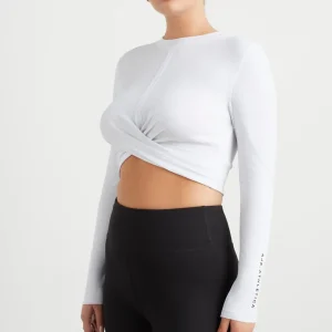 Cheap Aje ATHLETICA Twist Front Long Sleeve Crop Top 328 White/Black