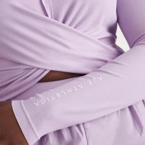 Fashion Aje ATHLETICA Twist Front Long Sleeve Crop Top 328 Lavender/White