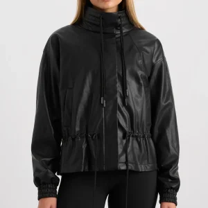 Clearance Aje ATHLETICA Vegan Leather Ruched Jacket 770 Black