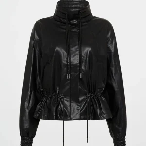 Clearance Aje ATHLETICA Vegan Leather Ruched Jacket 770 Black