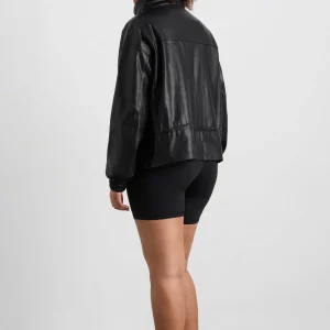 Clearance Aje ATHLETICA Vegan Leather Ruched Jacket 770 Black