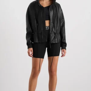 Clearance Aje ATHLETICA Vegan Leather Ruched Jacket 770 Black