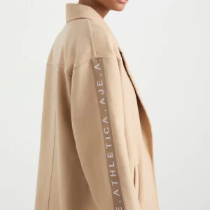 Shop Aje ATHLETICA Wool Blend Long Line Coat 773 Biscotti Beige