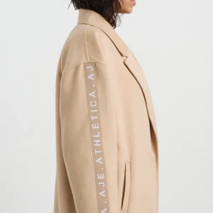 Shop Aje ATHLETICA Wool Blend Long Line Coat 773 Biscotti Beige