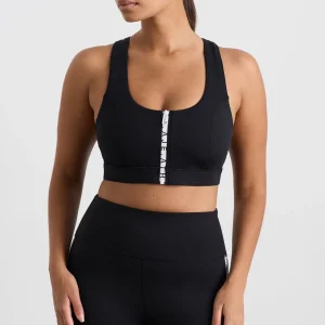 Cheap Aje ATHLETICA Zip Front Logo Mesh Bra 329 Black