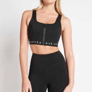 Cheap Aje ATHLETICA Zip Front Logotape Sports Bra 319 Black