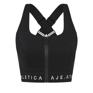 Cheap Aje ATHLETICA Zip Front Logotape Sports Bra 319 Black