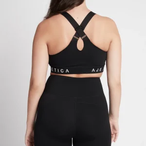 Cheap Aje ATHLETICA Zip Front Logotape Sports Bra 319 Black