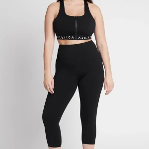 Cheap Aje ATHLETICA Zip Front Logotape Sports Bra 319 Black