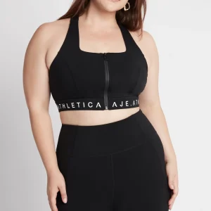 Cheap Aje ATHLETICA Zip Front Logotape Sports Bra 319 Black