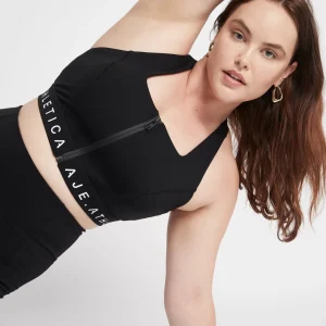 Cheap Aje ATHLETICA Zip Front Logotape Sports Bra 319 Black