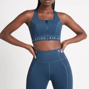 Cheap Aje ATHLETICA Zip Front Logotape Sports Bra 319 Midnight Blue/Steel Blue