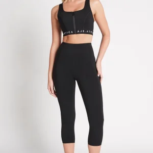 Cheap Aje ATHLETICA Zip Front Logotape Sports Bra 319 Black