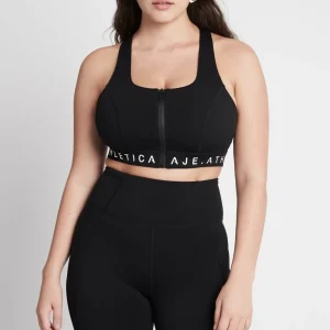 Cheap Aje ATHLETICA Zip Front Logotape Sports Bra 319 Black