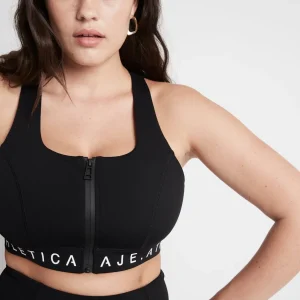 Cheap Aje ATHLETICA Zip Front Logotape Sports Bra 319 Black