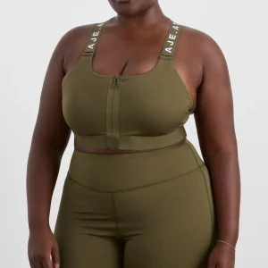 Best Sale Aje ATHLETICA Zip Front Sports Bra 304 Deep Khaki