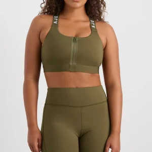 Best Sale Aje ATHLETICA Zip Front Sports Bra 304 Deep Khaki