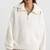 Cheap Aje ATHLETICA 1/4 Zip Ribbed Knit Jumper 431 Ivory Dune Brown