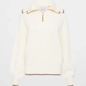 Cheap Aje ATHLETICA 1/4 Zip Ribbed Knit Jumper 431 Ivory Dune Brown