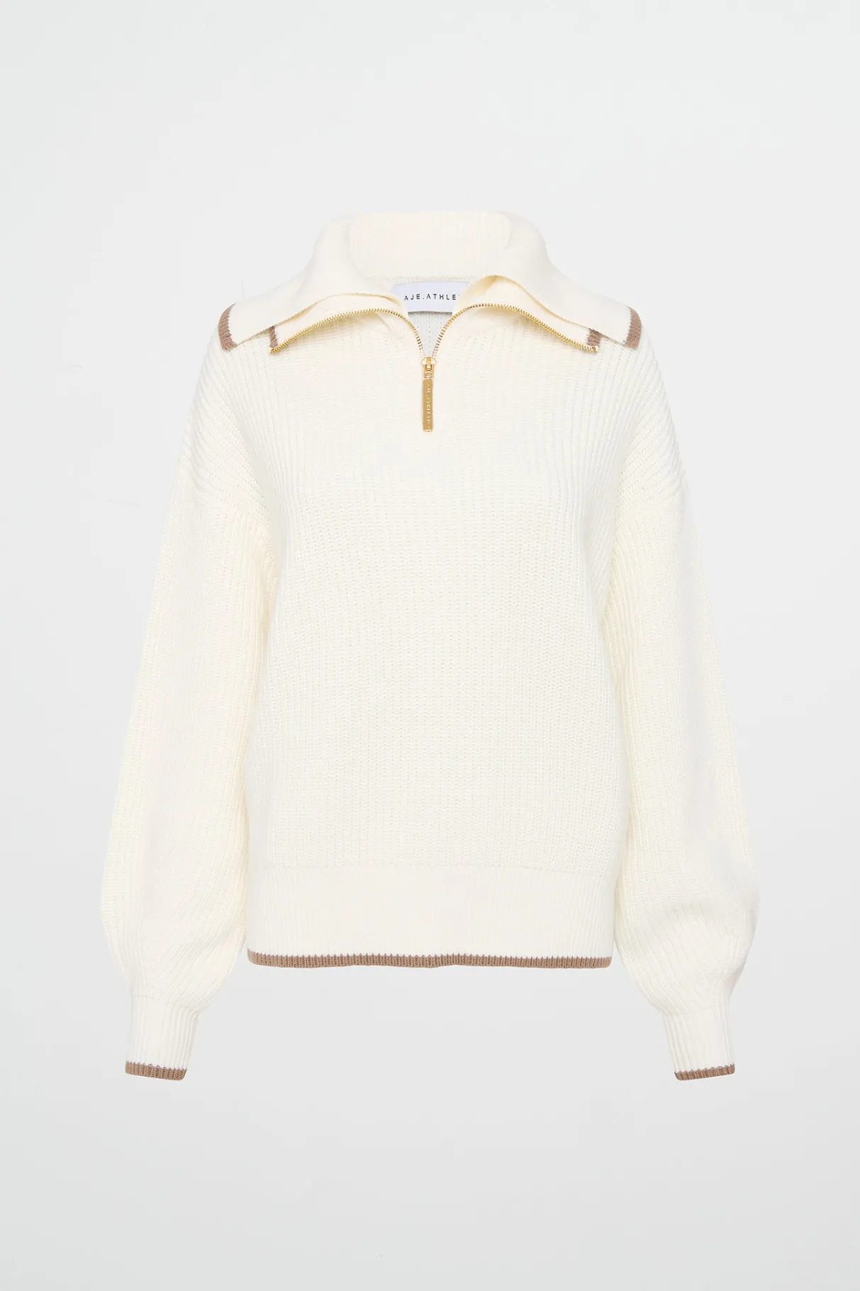 zip_ribbed_knit_jumper__1.webp Cheap Aje ATHLETICA 1/4 Zip Ribbed Knit Jumper 431 Ivory Dune Brown