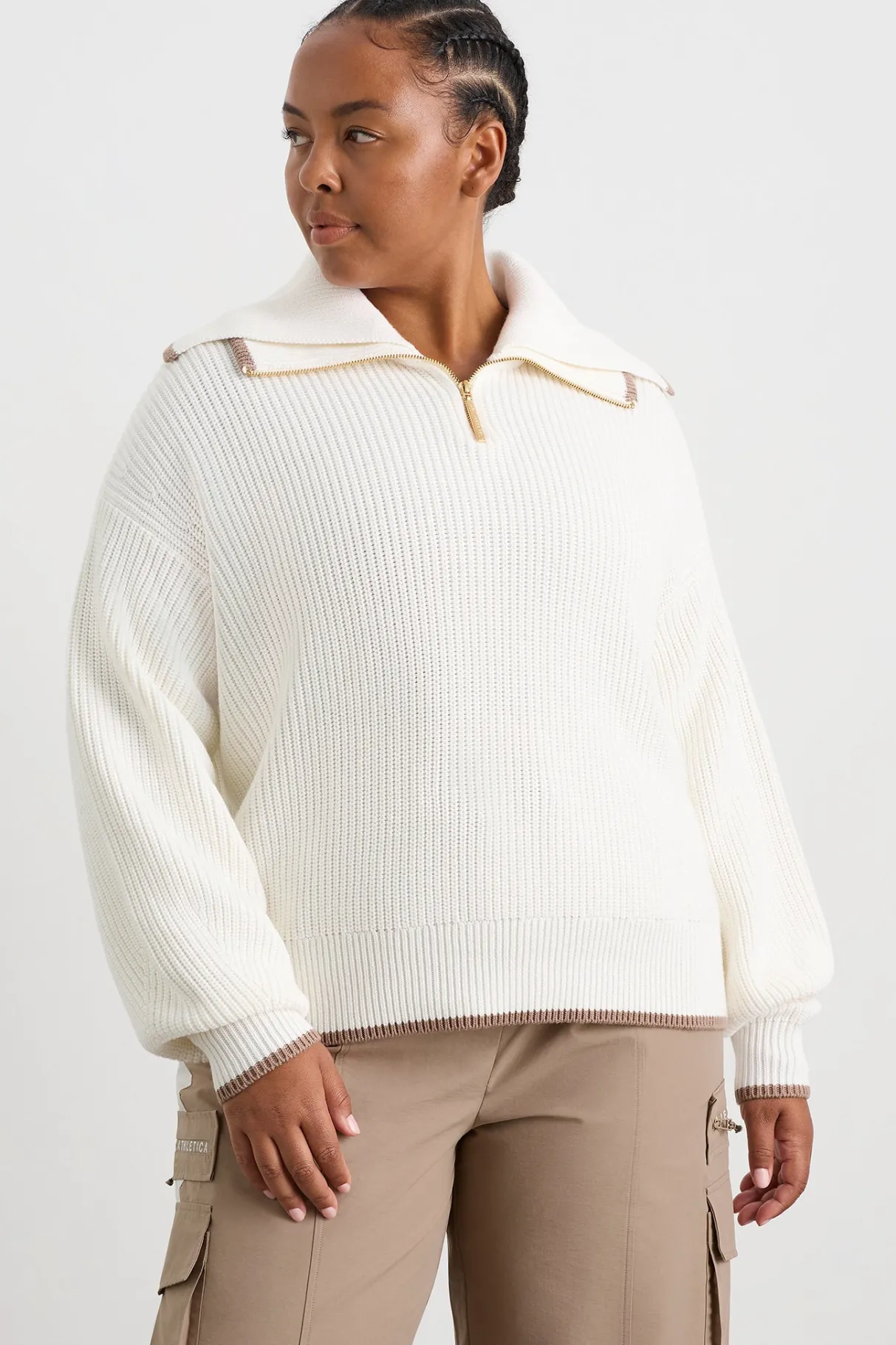 zip_ribbed_knit_jumper__10.webp Cheap Aje ATHLETICA 1/4 Zip Ribbed Knit Jumper 431 Ivory Dune Brown