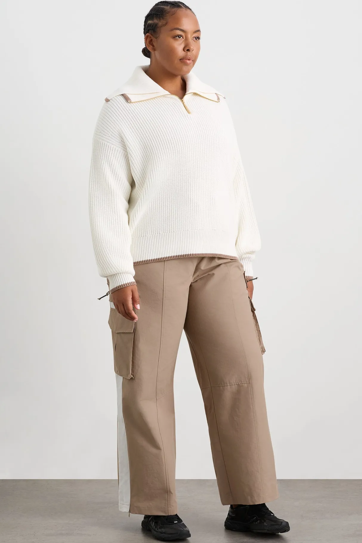 zip_ribbed_knit_jumper__11.webp Cheap Aje ATHLETICA 1/4 Zip Ribbed Knit Jumper 431 Ivory Dune Brown