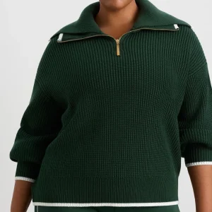Store Aje ATHLETICA 1/4 Zip Ribbed Knit Jumper 431 Pine Green