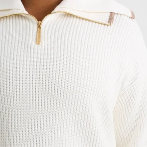 Cheap Aje ATHLETICA 1/4 Zip Ribbed Knit Jumper 431 Ivory Dune Brown