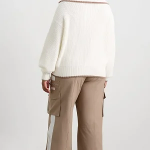 Cheap Aje ATHLETICA 1/4 Zip Ribbed Knit Jumper 431 Ivory Dune Brown