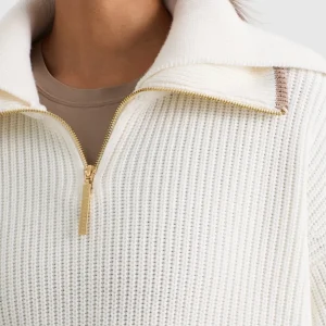 Cheap Aje ATHLETICA 1/4 Zip Ribbed Knit Jumper 431 Ivory Dune Brown