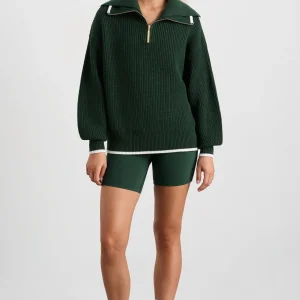 Store Aje ATHLETICA 1/4 Zip Ribbed Knit Jumper 431 Pine Green