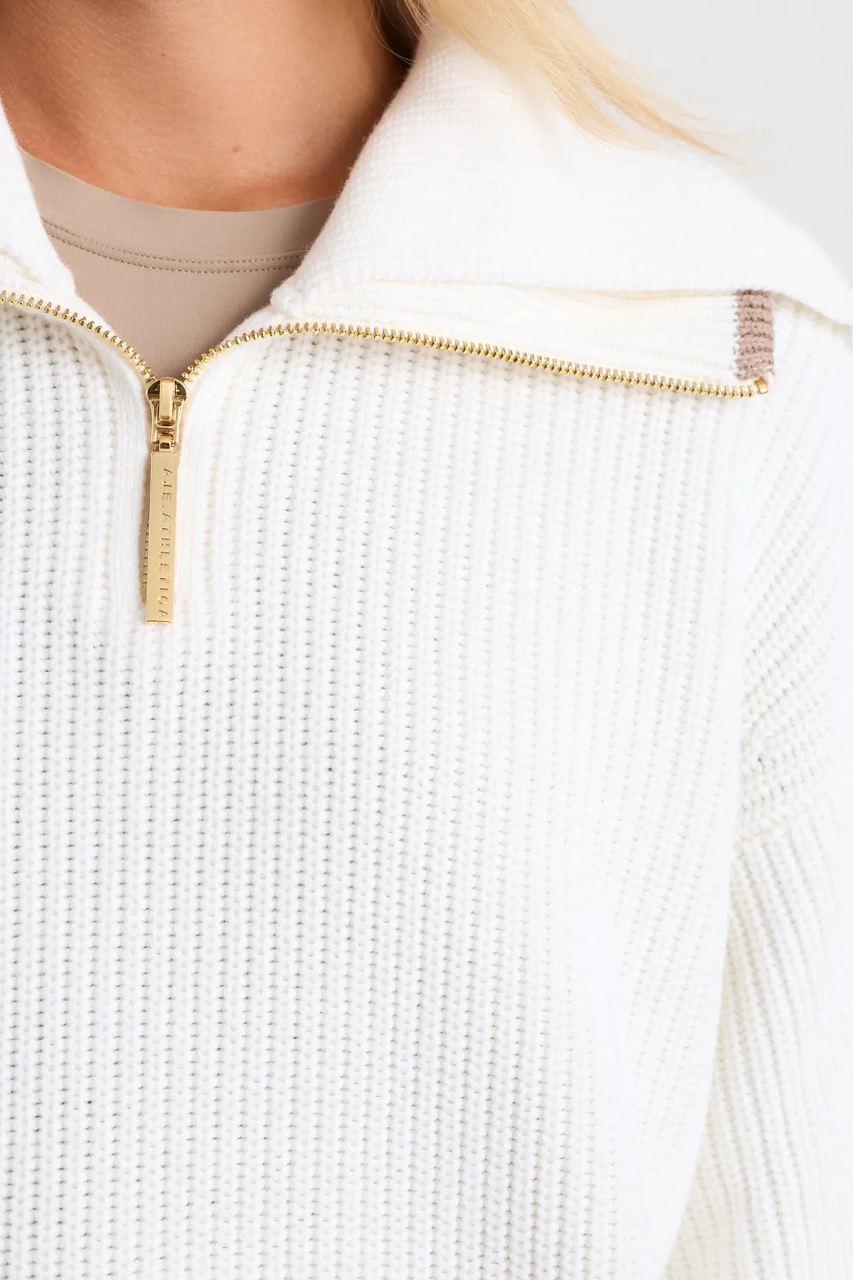 zip_ribbed_knit_jumper__8.webp Cheap Aje ATHLETICA 1/4 Zip Ribbed Knit Jumper 431 Ivory Dune Brown