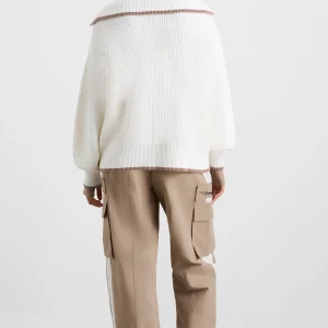 Cheap Aje ATHLETICA 1/4 Zip Ribbed Knit Jumper 431 Ivory Dune Brown